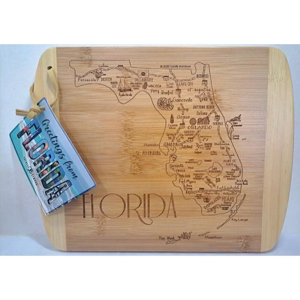 Totally Bamboo Florida Map Laser-Etched Wood Cutting & Serving Board